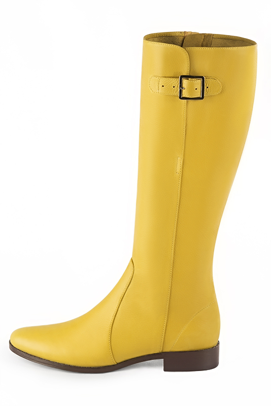 French elegance and refinement for these yellow knee-high boots with buckles, 
                available in many subtle leather and colour combinations. Record your foot and leg measurements.
We will adjust this beautiful boot with inner half zip to your leg measurements in height and width.
You can customise it with your own materials and colours on the "My favourites" page.
 
                Made to measure. Especially suited to thin or thick calves.
                Matching clutches for parties, ceremonies and weddings.   
                You can customize these knee-high boots to perfectly match your tastes or needs, and have a unique model.  
                Choice of leathers, colours, knots and heels. 
                Wide range of materials and shades carefully chosen.  
                Rich collection of flat, low, mid and high heels.  
                Small and large shoe sizes - Florence KOOIJMAN